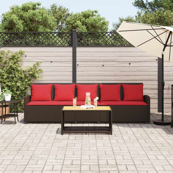 vidaXL Divano da Giardino a 5 Posti con Cuscini in Polyrattan Marrone