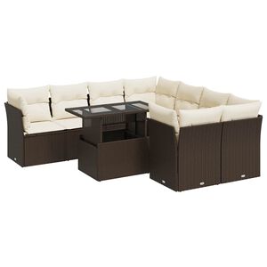 vidaXL Set Divani da Giardino 9pz con Cuscini Marrone in Polyrattan