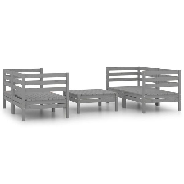 vidaXL Set Divani da Giardino 5 pz Grigio in Legno Massello di Pino