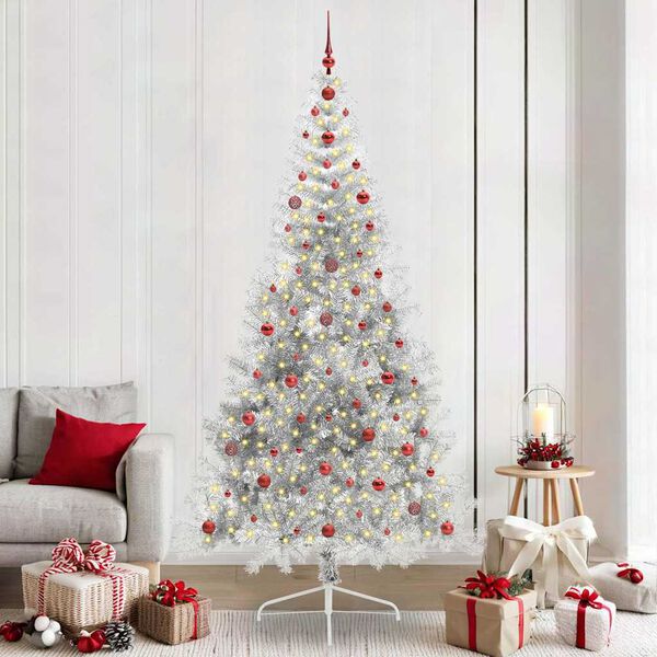 vidaXL Albero di Natale artificiale con luci integrate Argento 240 cm