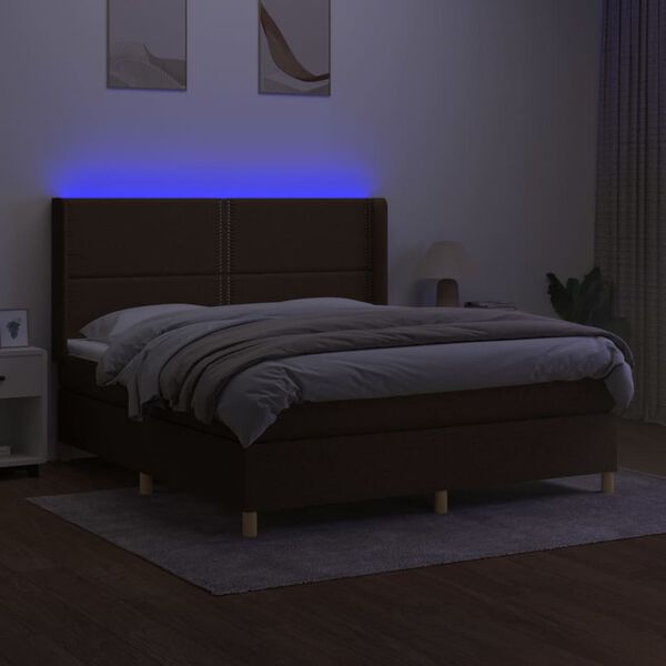 vidaXL Letto a Molle Materasso e LED Marrone Scuro 160x200 cm Tessuto