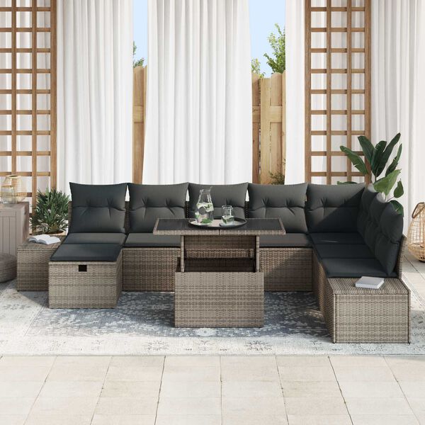 vidaXL Set Divano da Giardino 9 pcs Grigio polyrattan