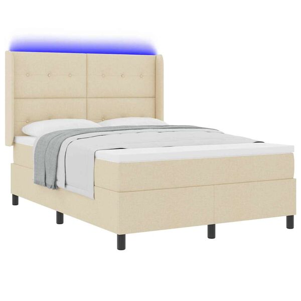 vidaXL Letto a Sorgente LED con materasso Crema 160 x 200 cm Tessuto