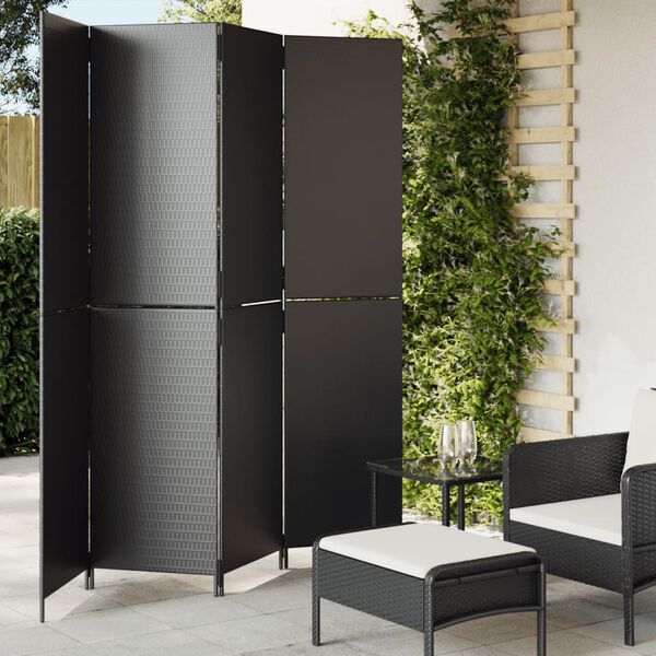 vidaXL Divisorio per Ambienti a 4 Pannelli Nero in Polyrattan