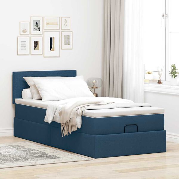 vidaXL Pouf Letto con Materasso e LED Blu 90x200 cm in Tessuto