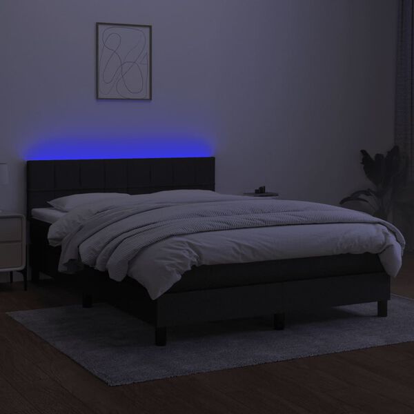 vidaXL Letto a Molle con Materasso e LED Nero 140x190 cm in Tessuto