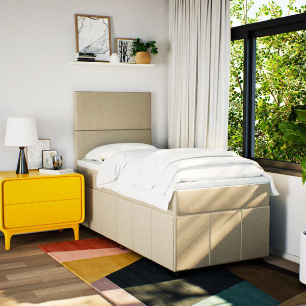 vidaXL Giroletto a Molle con Materasso Crema 90x200 cm inTessuto