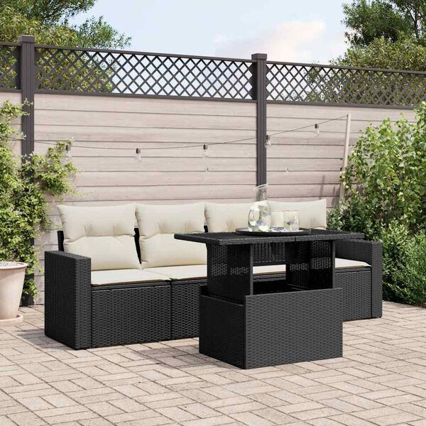vidaXL Set Divani da Giardino 5 pz con Cuscini in Polyrattan Nero