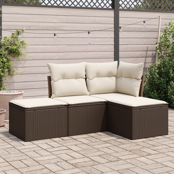 vidaXL Set Divano da Giardino 4 pz con Cuscini Marrone in Polyrattan