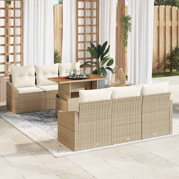 vidaXL Set Divano da Giardino 7 pcs Beige Poly Rattan
