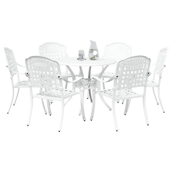 vidaXL Set da Pranzo per Giardino 7 pcs Bianco Alluminio