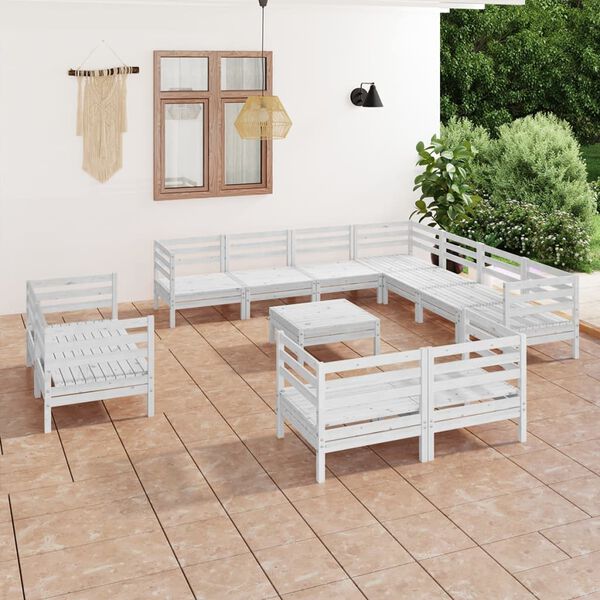 vidaXL Set Salotto da Giardino 12 pz in Legno Massello di Pino Bianco