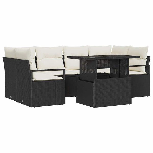 vidaXL Set di divani con cuscino 7 pcs Nero polyrattan