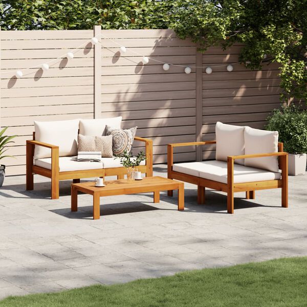vidaXL Set Divano da Giardino 3pz con Cuscini Legno Massello di Acacia