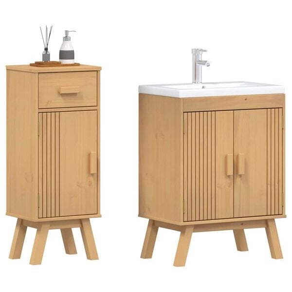 vidaXL Set di mobili per il bagno 2 pcs Marrone Legno massello di pino