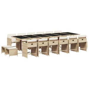 vidaXL Set da Pranzo da Giardino 17 pz con Cuscini Beige in Polyrattan