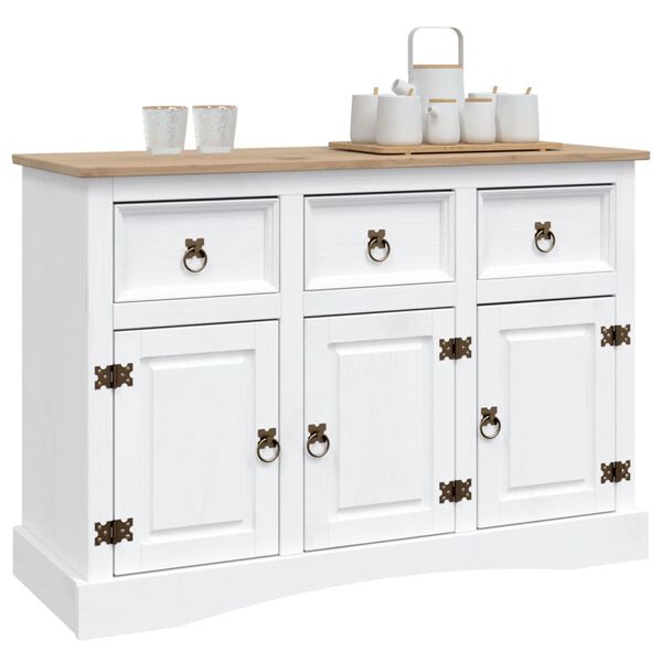 vidaXL Credenza in Legno di Pino Messicano Corona Bianco 132x43x78 cm