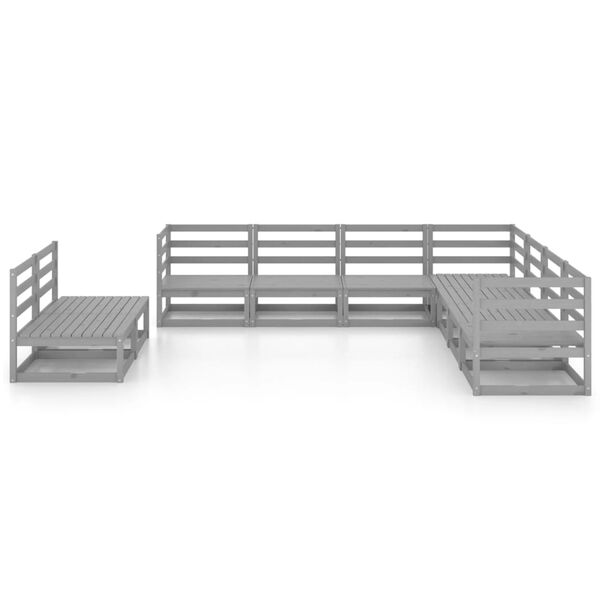 vidaXL Set Divani da Giardino 9 pz Grigi in Legno Massello di Pino
