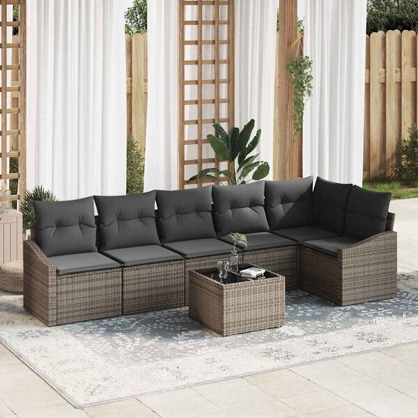 vidaXL Set di divani con cuscino 7 pcs Grigio polyrattan