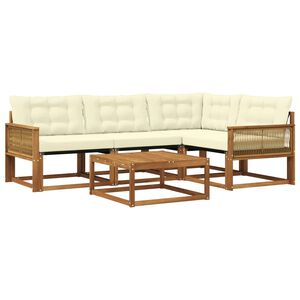 vidaXL Set di divani da esterno con cuscino 5 pcs Naturale e Crema