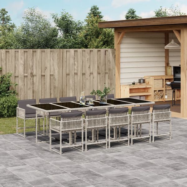 vidaXL Set Pranzo Giardino 11pz con Cuscini Grigio Chiaro Polyrattan