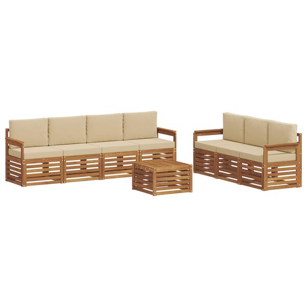 vidaXL Set divani 8 pcs Naturale e Beige Legno di Acacia Massello