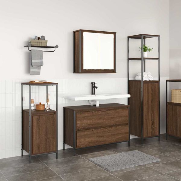 vidaXL Set di mobili per il bagno con cassetto 3 pcs Rovere Marrone