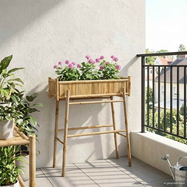 vidaXL Vaso da Giardino con Supporto Naturale 100 x 38 x 114 cm Bamb&ugrave;