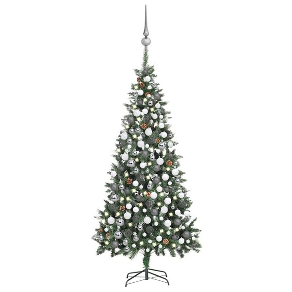 vidaXL Albero di Natale Preilluminato con Palline e Pigne 210 cm