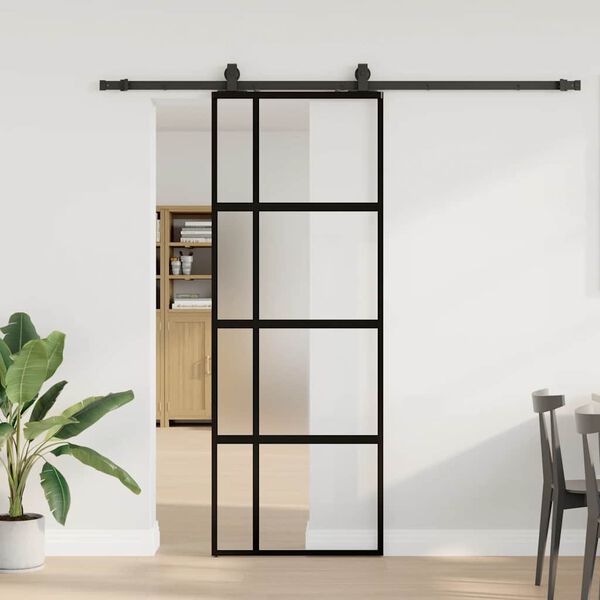 vidaXL Porta Scorrevole Set Ferramenta Nera 76x205 cm Vetro Temperato