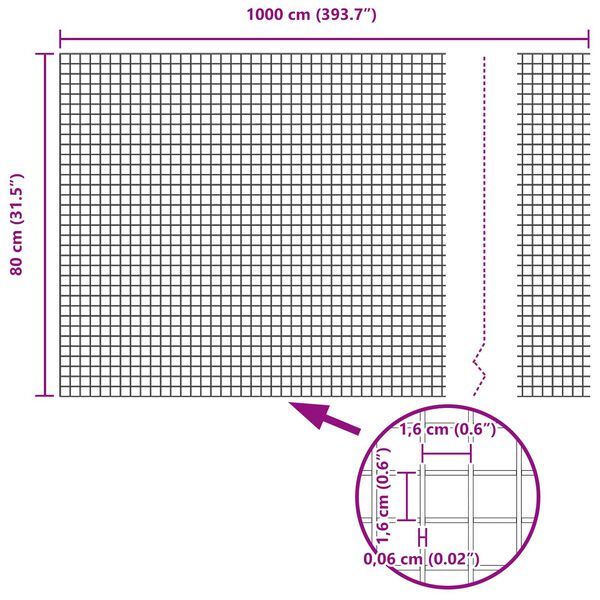 vidaXL Recinzione in Rete Saldato Argento 0.8 x 10 m