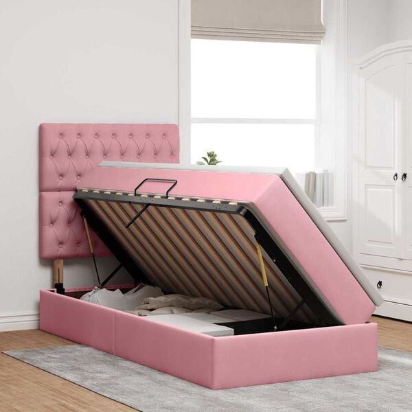 vidaXL Letto con contenitore e materasso Rosa 90 x 200 cm Velluto