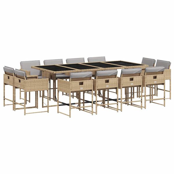 vidaXL Set Pranzo da Giardino 13 pz con Cuscini Beige Misto Polyrattan
