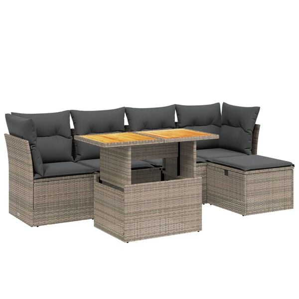 vidaXL Set Divano da Giardino 6 pz con Cuscini Grigio in Polyrattan