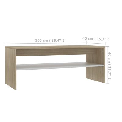 vidaXL Tavolino Bianco e Rovere Sonoma 100x40x40 cm Legno Multistrato