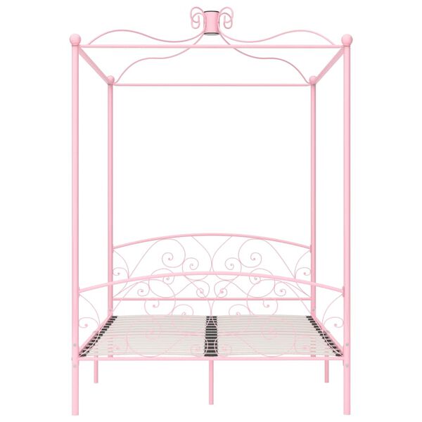 vidaXL Letto a Baldacchino Rosa in Metallo 140x200 cm