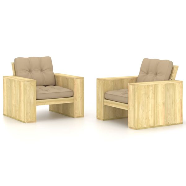 vidaXL Sedie da Giardino 2 pz e Cuscini Beige Legno Pino Impregnato