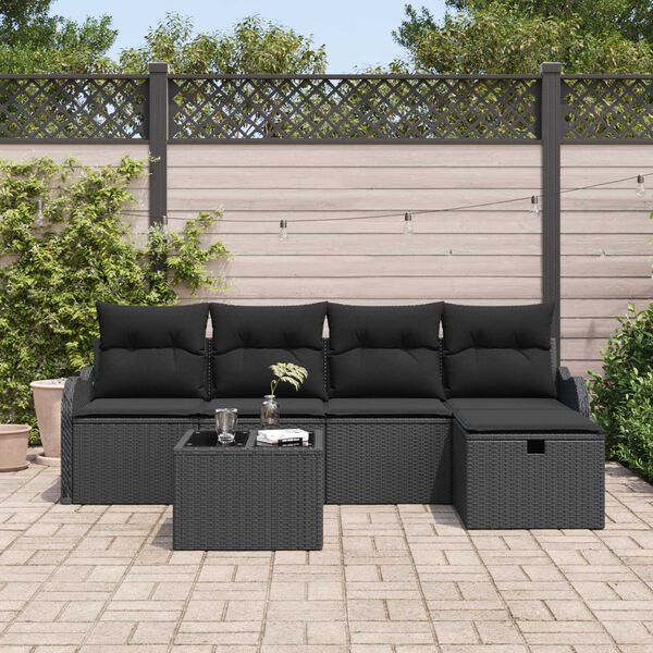 vidaXL Set Divano da Giardino con cuscino 6 pcs Nero Poly Rattan