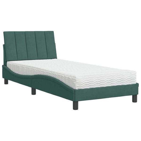 vidaXL Letto con Materasso Hanko Verde Scuro 90x190 cm in Velluto