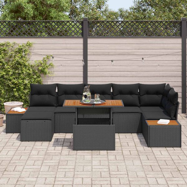vidaXL Set Divano da Giardino con archiviazione 8 pcs Nero Poly Rattan