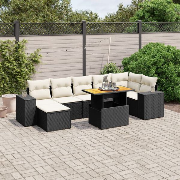 vidaXL Set Divani da Giardino con Cuscini 8 pz Nero in Polyrattan