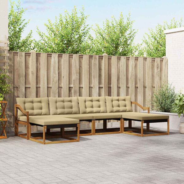 vidaXL Set di divani da esterno con cuscino 6 pcs Naturale e Beige