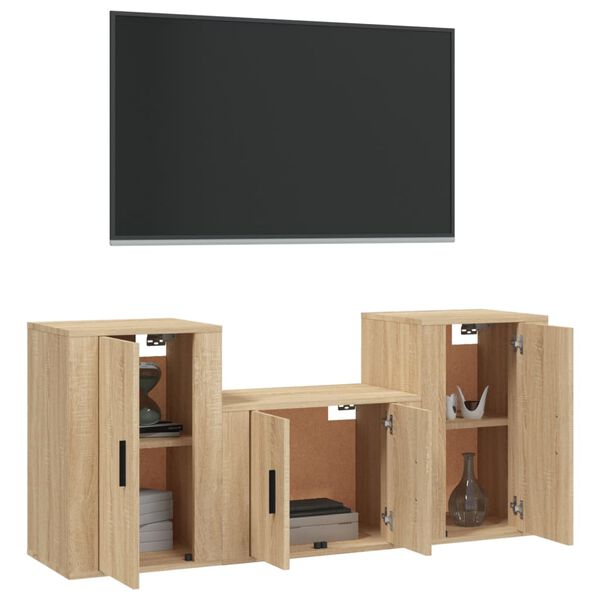 vidaXL Set di Mobili Porta TV 3 pz Rovere Sonoma in Legno Multistrato