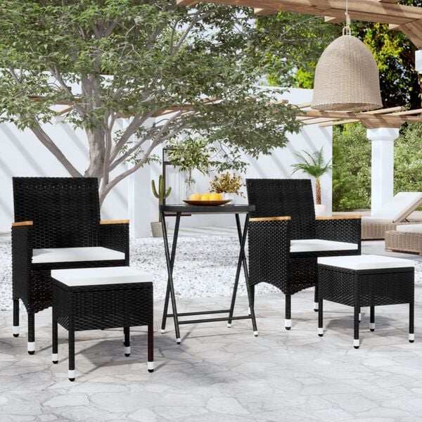vidaXL Set da Bistrot per Giardino 5pz Polyrattan Vetro Temperato Nero