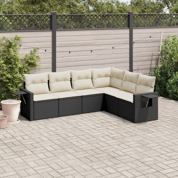 vidaXL Set Divano da Giardino 6 pz con Cuscini Nero in Polyrattan