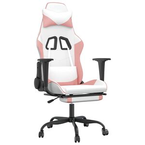 vidaXL Sedia da Gaming Massaggio Poggiapiedi Bianco e Rosa Similpelle