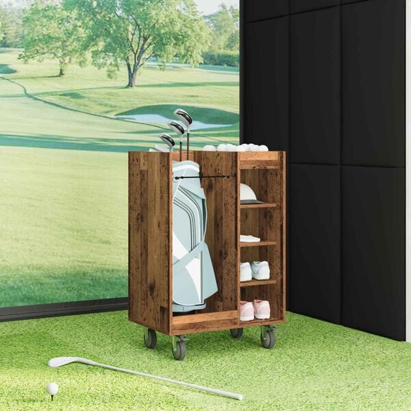 vidaXL Armadio per Golf con ruota Legno vecchio 65 x 45 x 98 cm