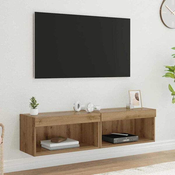 vidaXL Set mobile TV con led Rovere artigianale Legno multistrato
