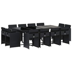 vidaXL Set da Pranzo da Giardino 13pz con Cuscini Nero in Polyrattan