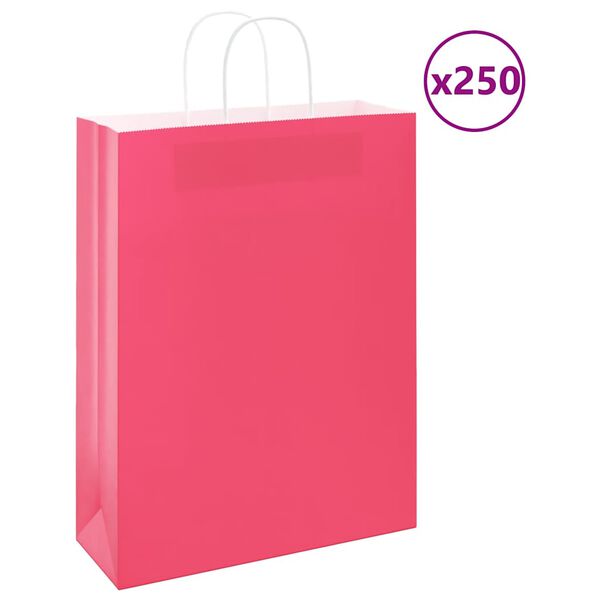 vidaXL Sacchetti di Carta 250 pz con Manici Rosa 32x12x42 cm
